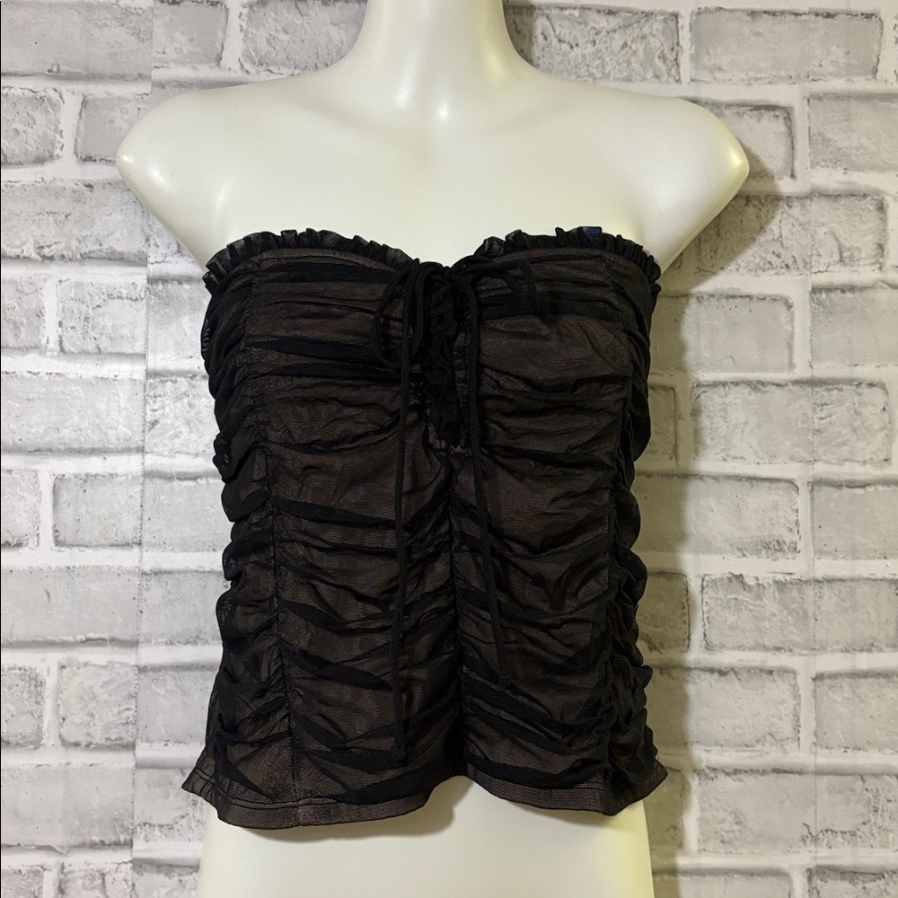 Forever 21 Black Ruched Strapless crop Top size OX US